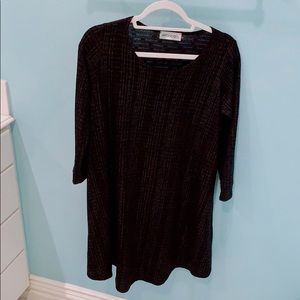 Black mini sweater dress w/ gold accents